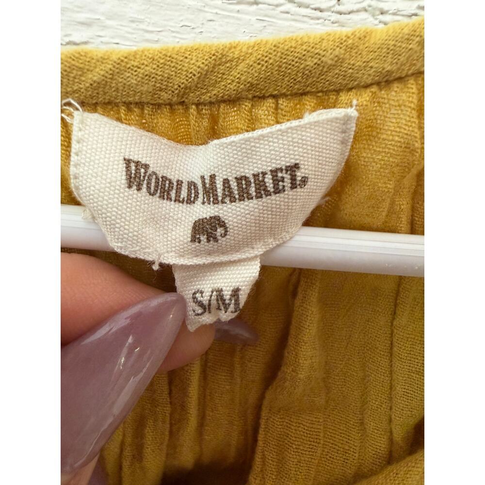 World Market Mustard Yellow Ruffle Sleeve Top Size S/M Boho Lightweight - Picture 3 of 6